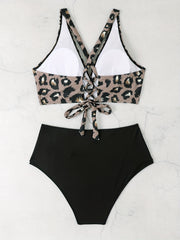  Sexy Bikini Set Women's Plus Leopard Print Wrap V Neck Lace Up Back