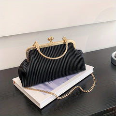 Ruched Handbag Top Ring Chain Clutch Purse For Evening Dinner