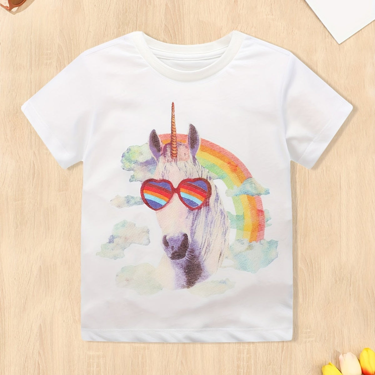 Girls Pony Print Short Sleeve T Shirt Crew Neck Summer Top For Kids