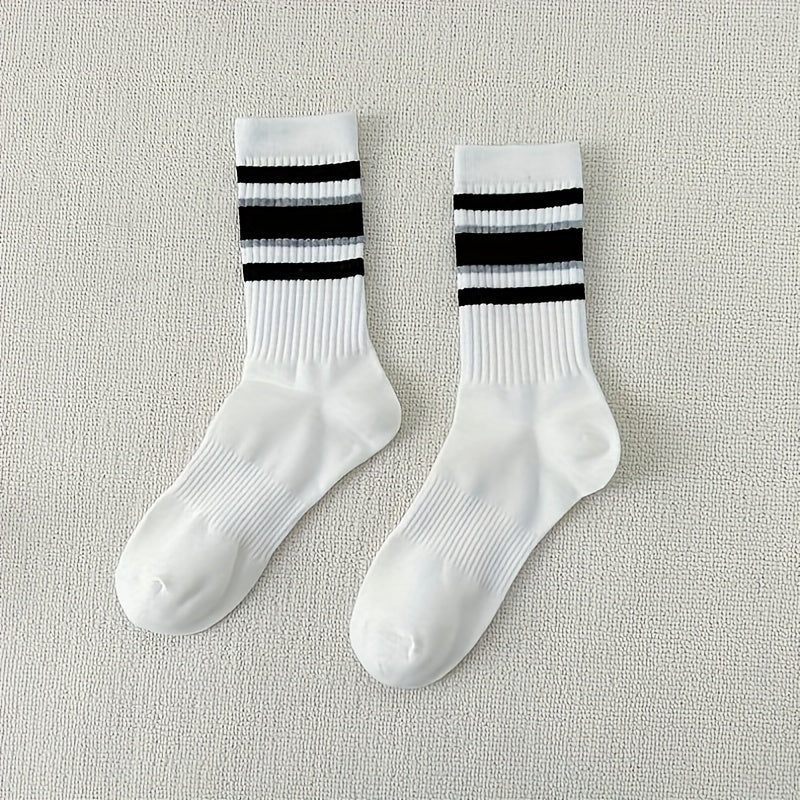 10 Pairs Striped Crew Socks Women's Stockings