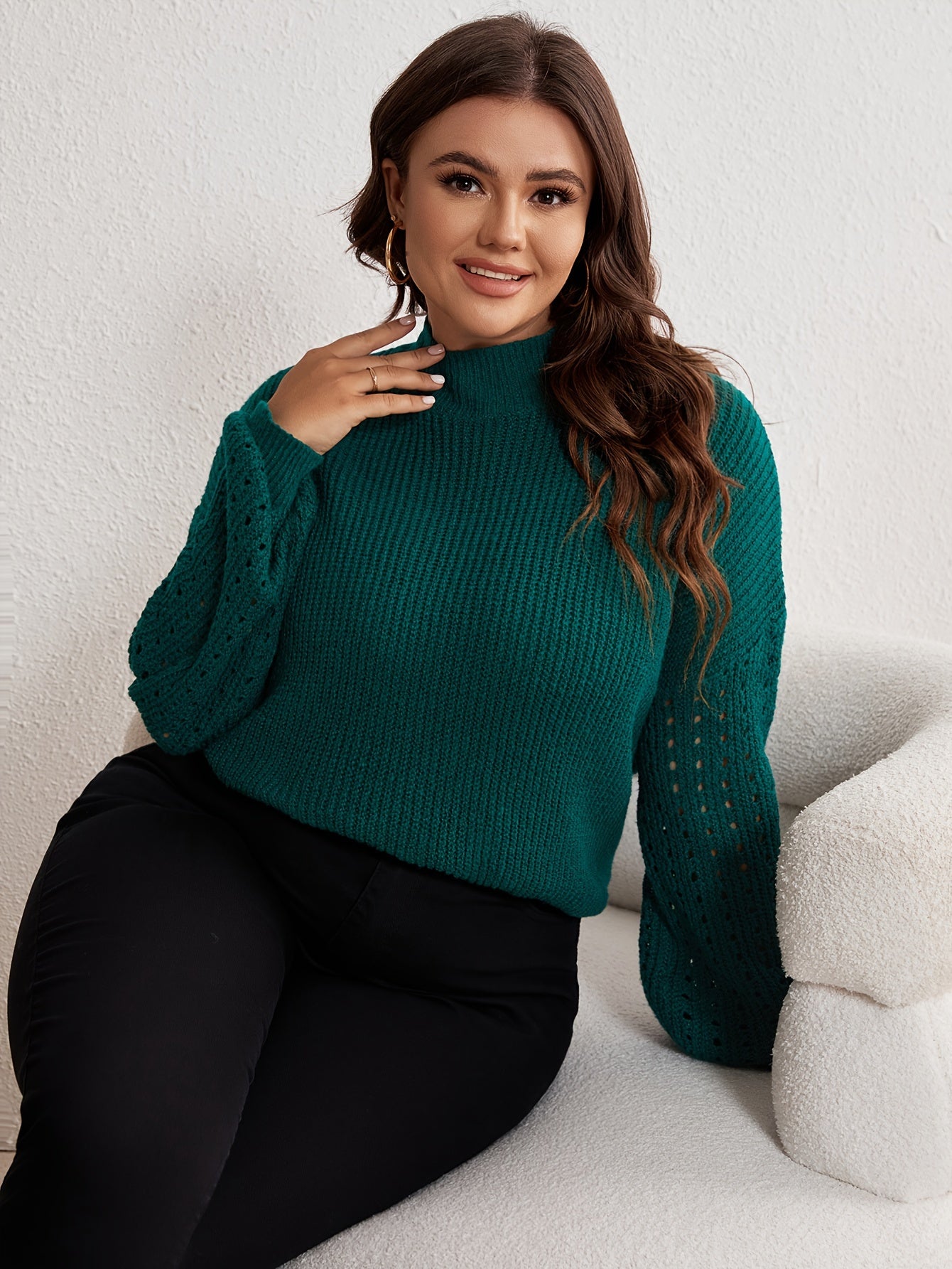  Solid Long Sleeve High Neck Knitted Jumper