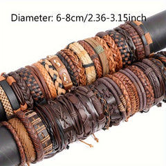 10pcs Vintage PU Leather Bracelets For Men Women