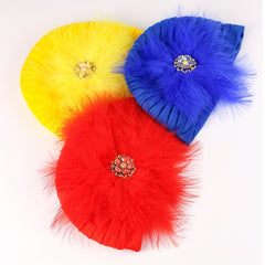 Faux Pearl Feather Turban Cap Bright Beanie Women Elastic Head Wrap