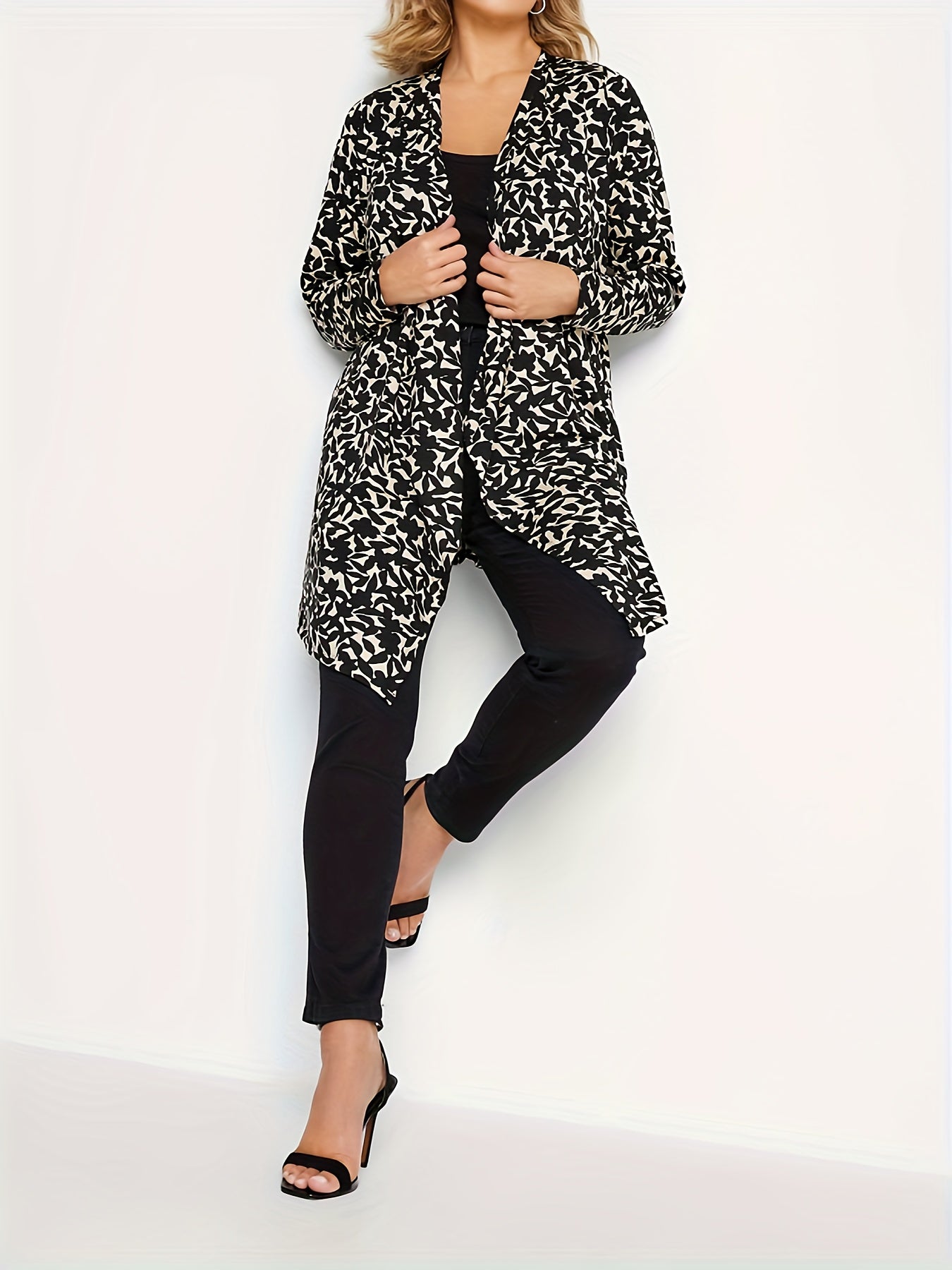  Ditsy Print Long Sleeve Open Front Cardigan