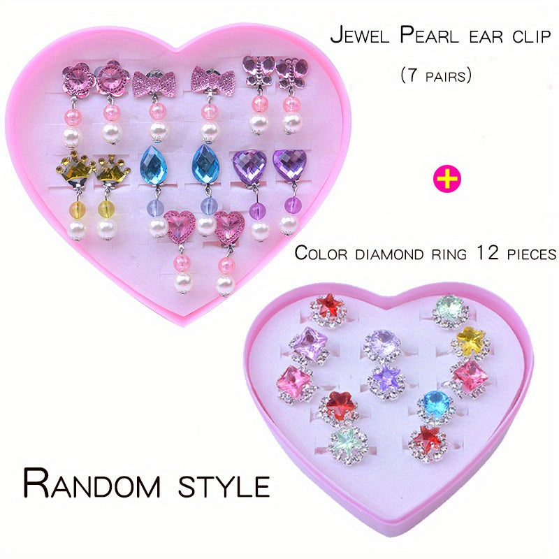 Children's Rings Girls Toys Baby Ear Clip Jewelry Box Princess Trinkets