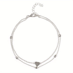 Double Layer Anklet Heart Charm for Men Unisex