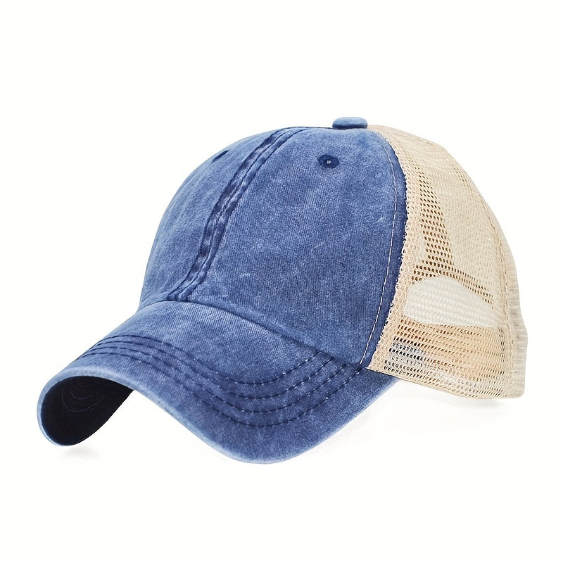 Old Washed Solid Light Plate Mesh Baseball Cap Outdoor Dad Hat