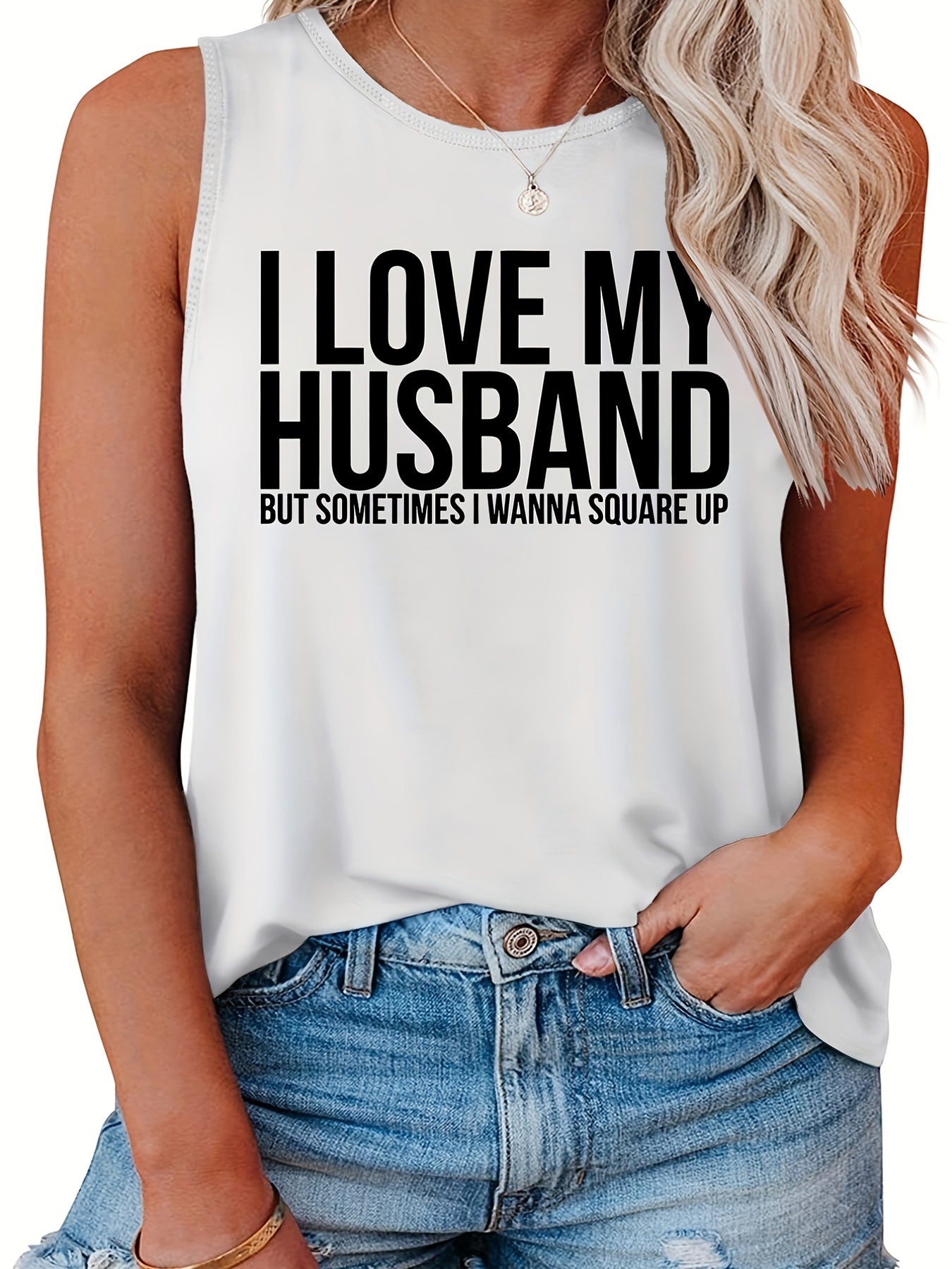  Slogan Print Tank Top Round Neck
