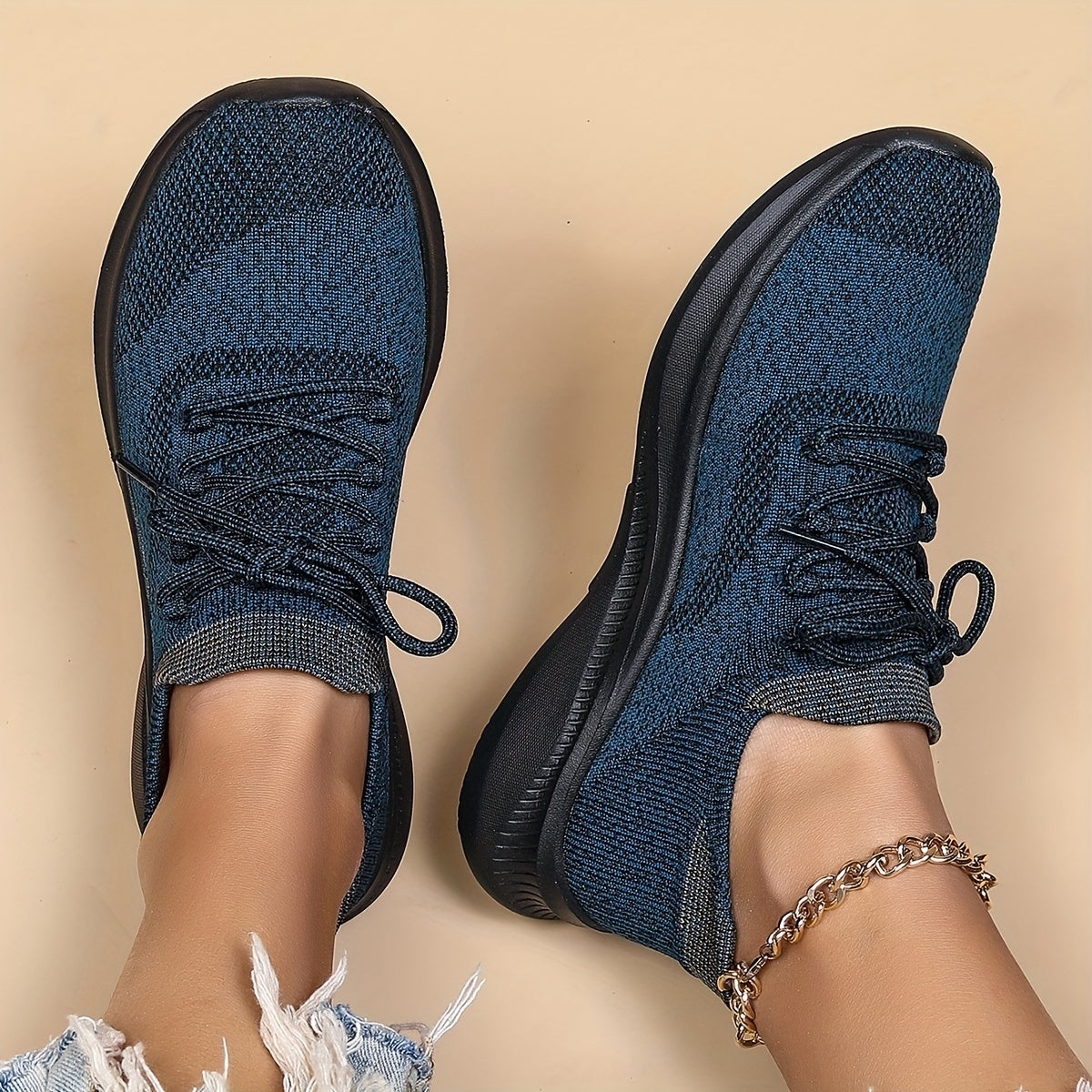 Women's Breathable Woven Sneakers Lightweight Lace Up Shoes