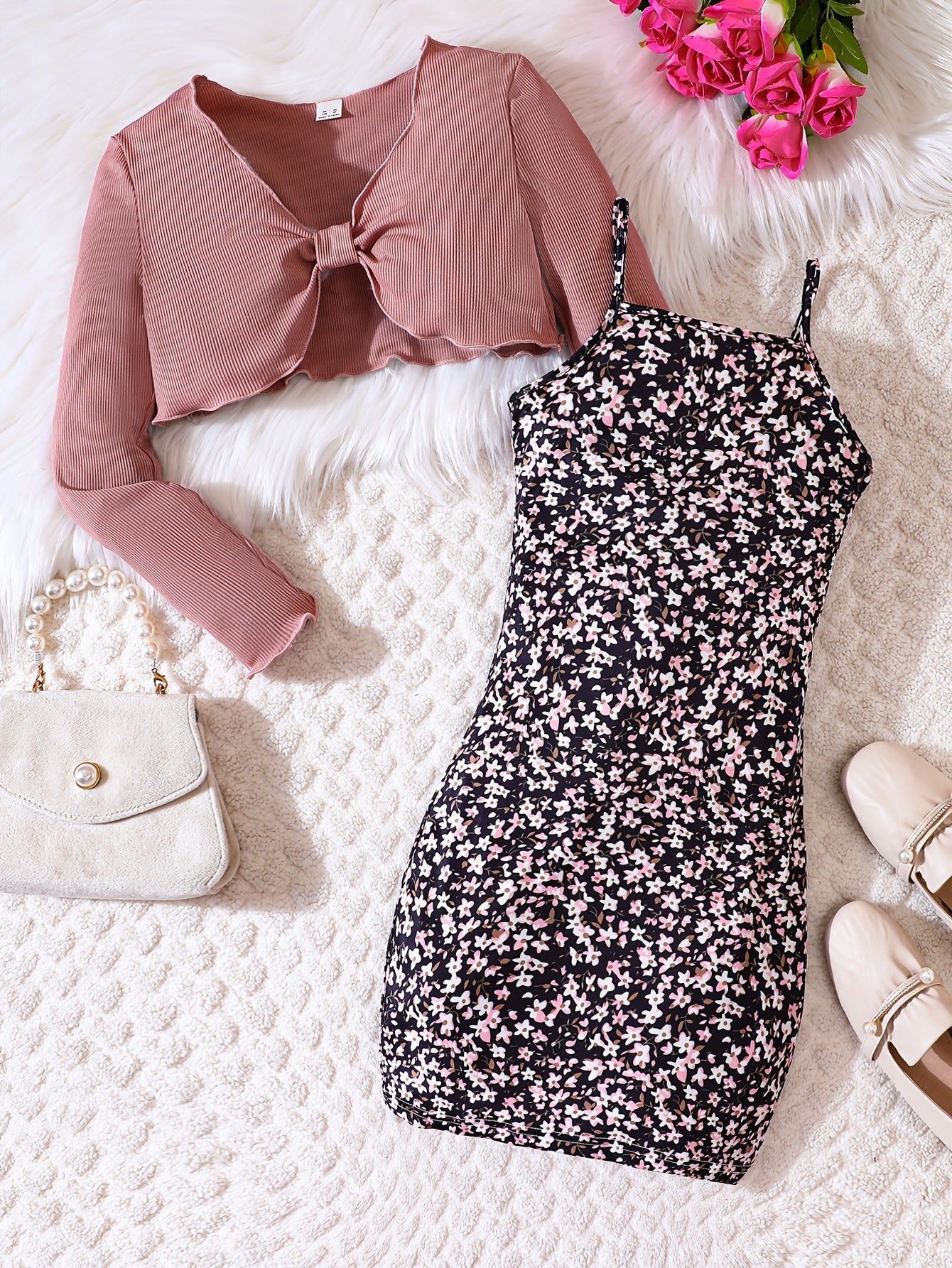 Girl's Floral Sundress & Ribbed Cardigan Set for Spring