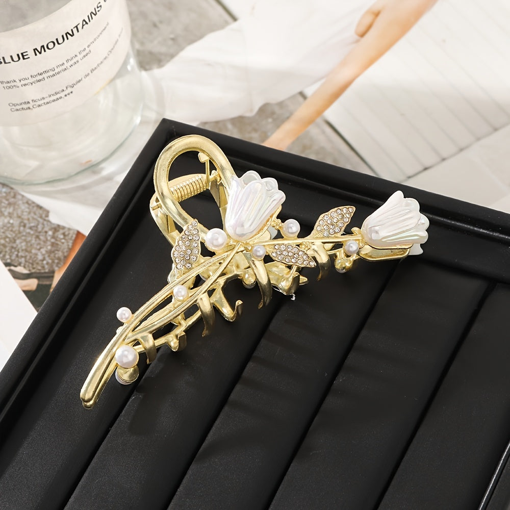 Flower Metal Golden Hair Claw Clip Non Slip Strong Hold Grip Hair Jaw Clip