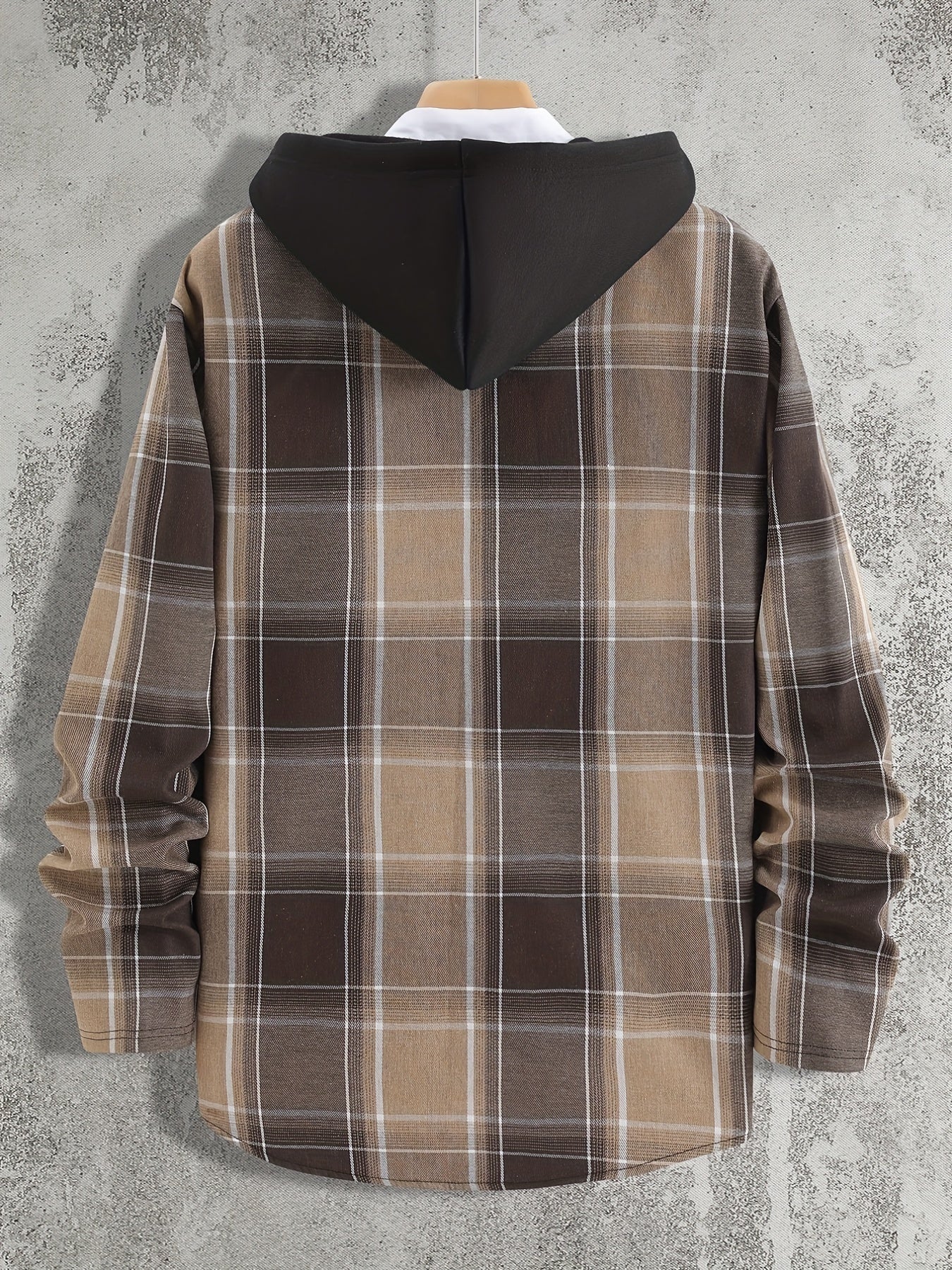 Plaid Shirts Jackets Hooded Button Up Coat Men