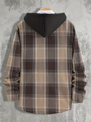 Plaid Shirts Jackets Hooded Button Up Coat Men