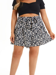 Ditsy Floral Print High Rise Mini Skirt Plus Size Women's Casual Slight Stretch