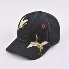 Crane Embroidery Baseball Cap Solid Cotton Dad Hat Sun Hats For Women