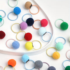 30pcs Plush Ball Decor Hair Tie Solid Hair Rope Elastic Ponytail Holder