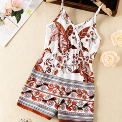 Toddler Girls Boho Flowers V neck Cami Rompers Jumpsuits