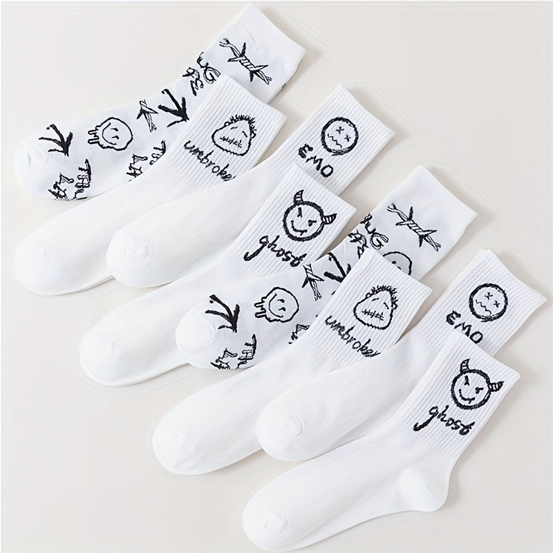 8 Pairs Cartoon Print Socks Mid Tube Women's Stockings Hosiery
