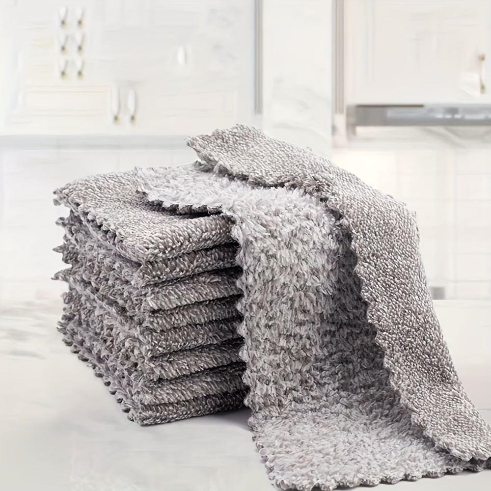 10PCS Bamboo Charcoal Fiber Cleaning Cloths - Highly Absorbent Nonstick Towels