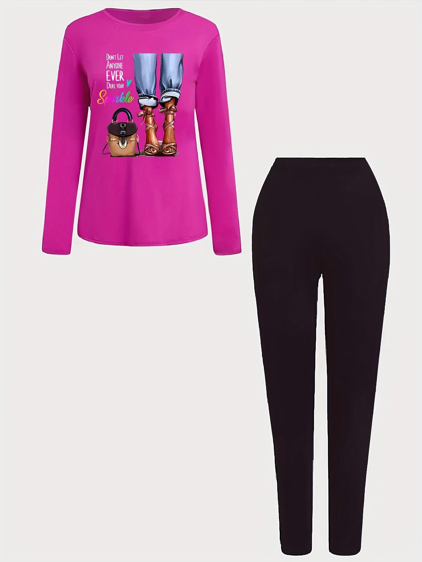  Casual 2Pc Set Women's Long Sleeve Top & Leggings