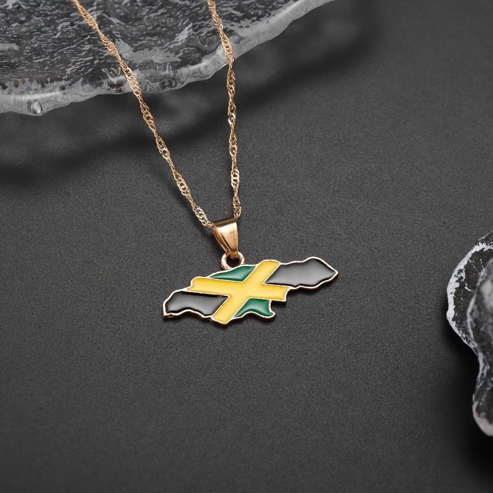 Jamaica Map Pattern Pendant Necklace Hip Hop Drip Oil Necklace