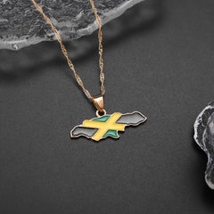 Jamaica Map Pattern Pendant Necklace Hip Hop Drip Oil Necklace
