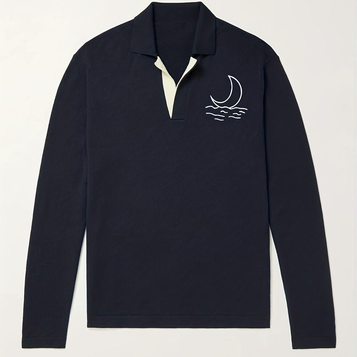 Moon Pattern Knit Polo Shirt Men's Casual Lapel Stretch V Neck Pullover