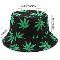 Leaf Print Reversible Bucket Hat Casual Sun Hat For Fishing Travel