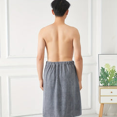 Men's Bath Towel Skirt with Pocket Soft Coral Fleece Absorbent Wrap Towel