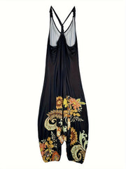  Paisley Print V Neck Stretch Jumpsuit