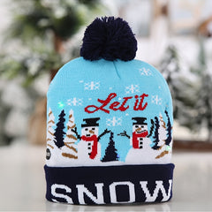 LED Light Knitted Christmas Hat Flanged Ball Cap