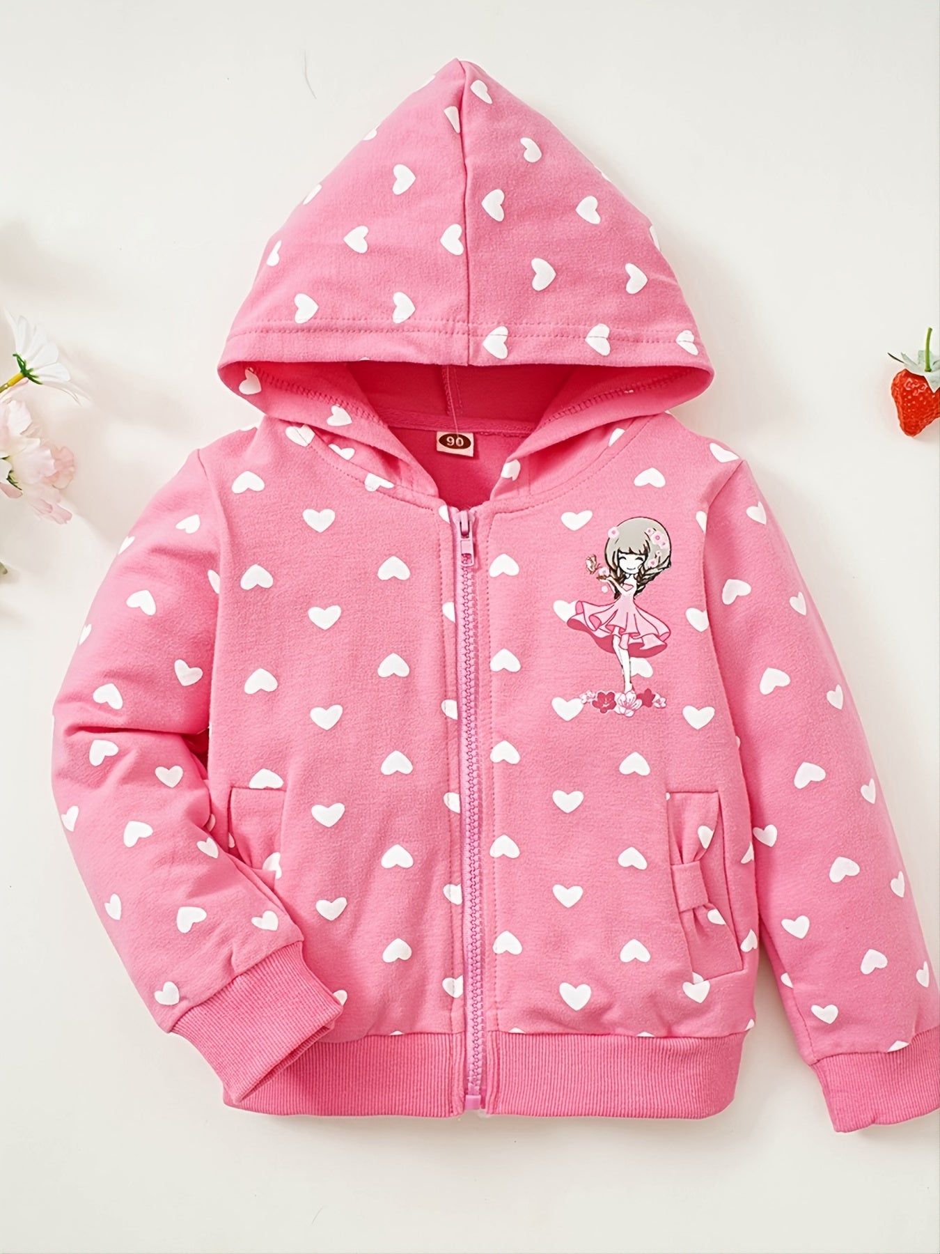 Baby Girls' Heart Printed Hooded Sweatshirt Top