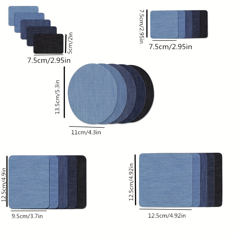 25pcs Iron On Denim Patches Jeans Repair Fabric DIY Sewing Self Adhesive