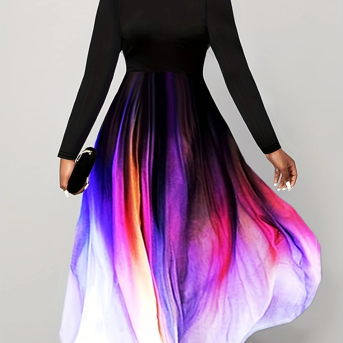  Ombre Print Long Sleeve Maxi Dress