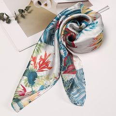 Women's Botanical Floral Print Satin Square Scarf