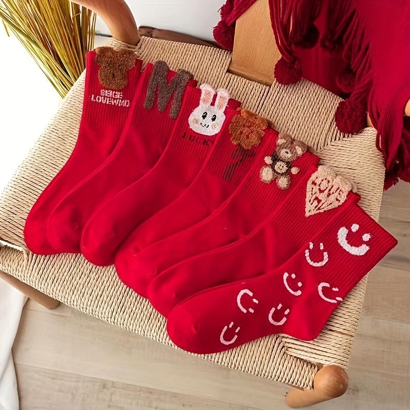 4 Pairs Cartoon Print Socks & Chinese Year Women's Stockings