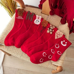 4 Pairs Cartoon Print Socks & Chinese Year Women's Stockings