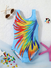 Girls Rainbow One Piece Swimsuit Sparkly Pattern Summer Swimwear