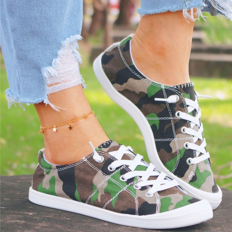 Women's Camo Canvas Shoes Lace Up Lightweight Casual Low Top Shoes