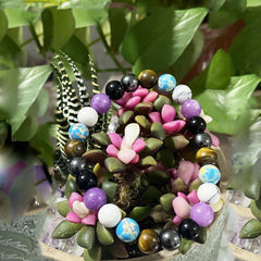 Amethyst Pine Stone Mixed Round Bead Bracelet Meditation