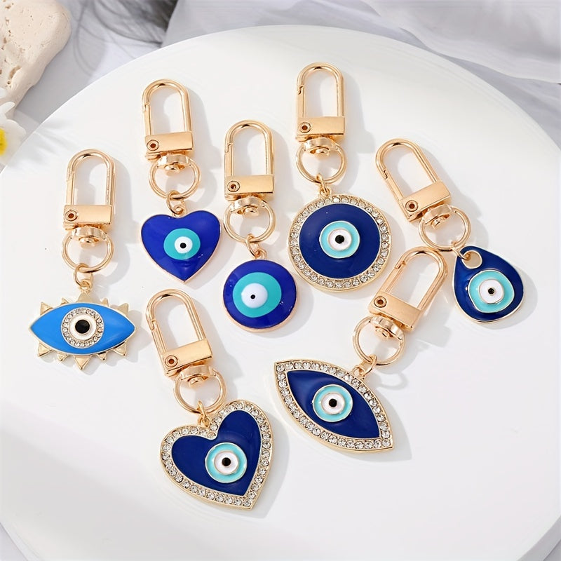 Water Drop Heart Eye Keychain For Couple Rhinestone Metal Eye Bag Car Accessorie