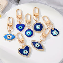 Water Drop Heart Eye Keychain For Couple Rhinestone Metal Eye Bag Car Accessorie