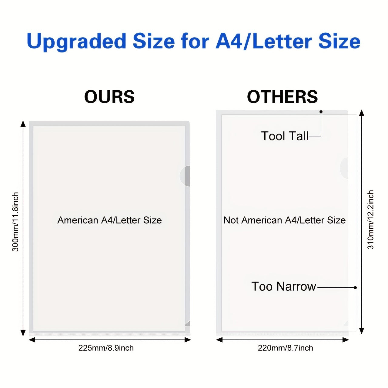 30pcs Transparent Document Folder A4 Letter Size L-shaped Plastic Pocket