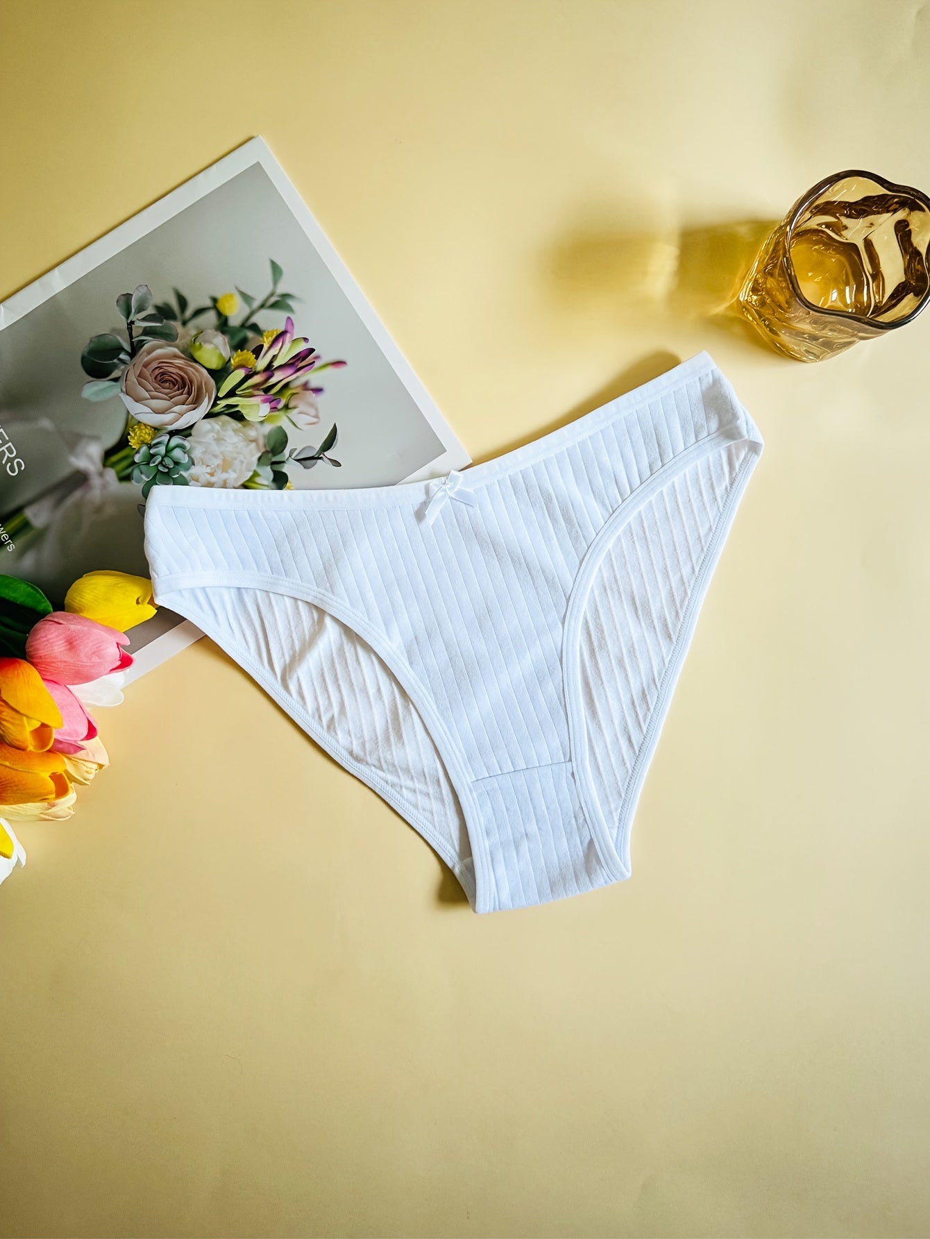 8pcs Solid Bow Tie Briefs Women's Lingerie Underwear