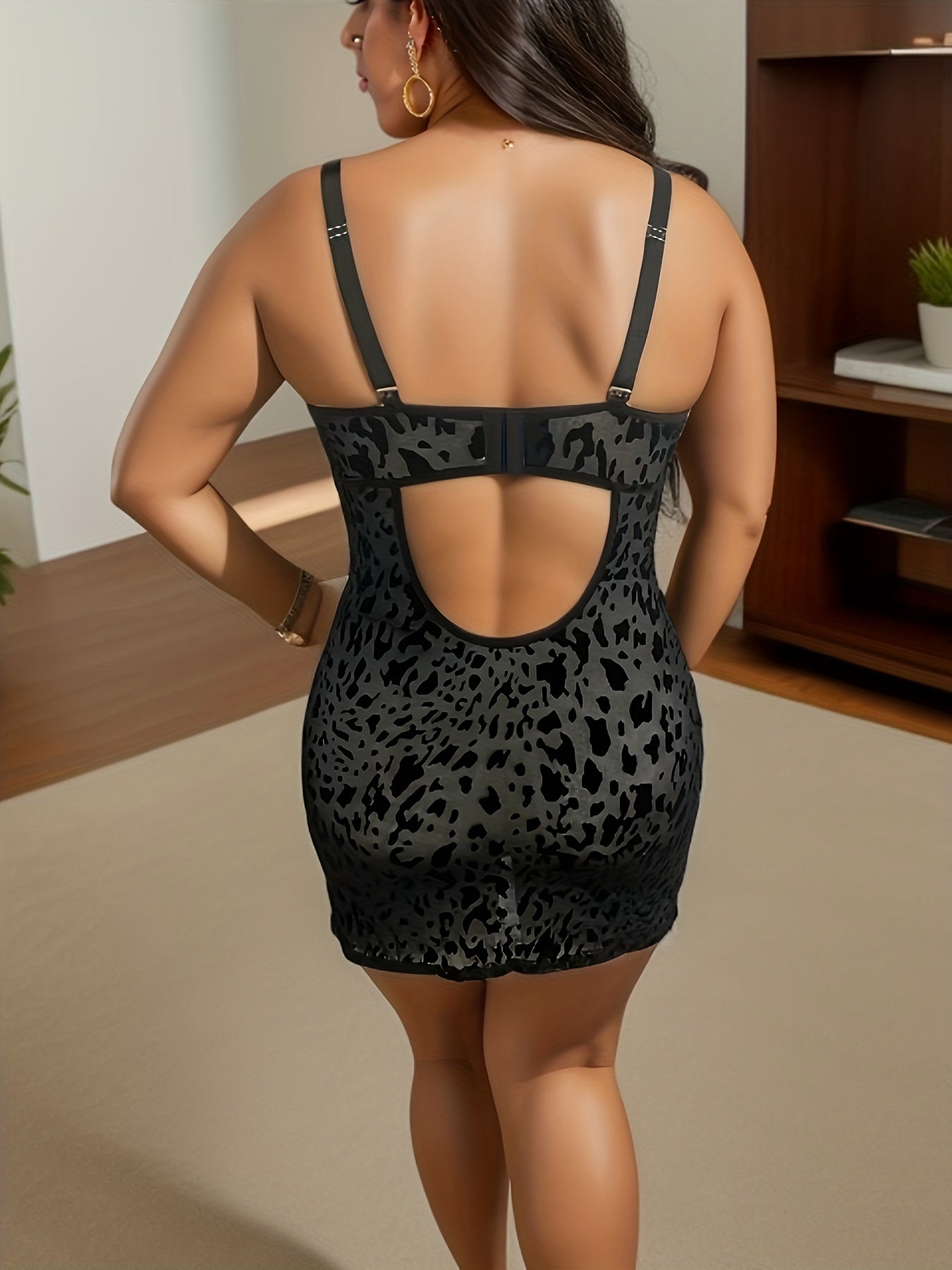  Sexy Leopard Print Lace Trim Mesh Slip