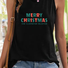 Christmas Letter Print Sleeveless Sports Vest