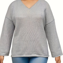  Solid V Neck Sweater Long Sleeve Pullover Jumper