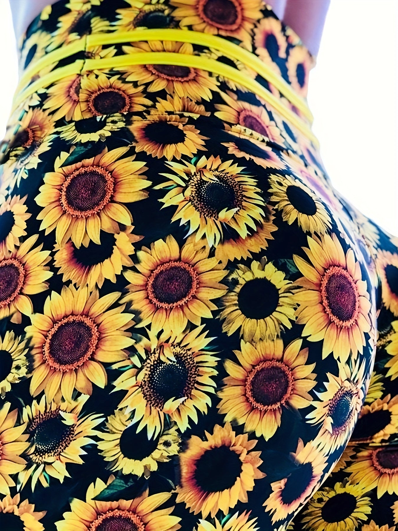 Sunflower Print Yoga Pants High Stretch Leggings Women's Activewear