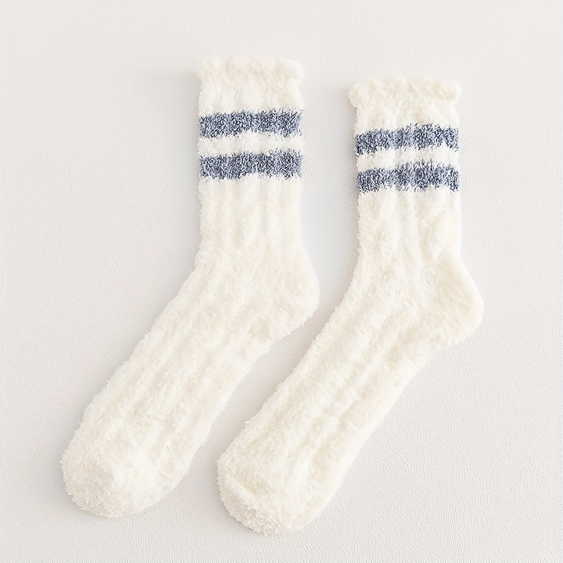 4 Pairs Striped Fuzzy Socks Warm & Cozy Floor Socks Women's Stockings