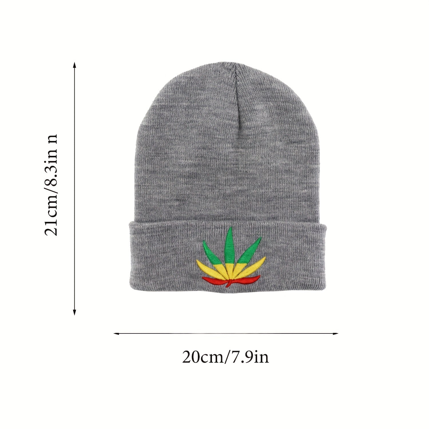 Leaf Embroidery Beanie Unisex Solid Knit Hat Warm Skull Cap